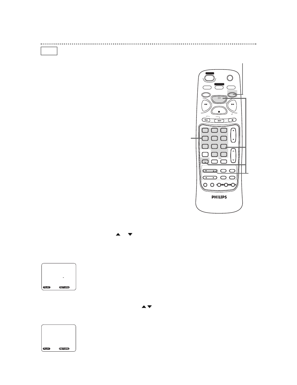 Aa,b b, 34 title/chapter playback, Dvd starting playback at a specific title/chapter | Philips CDV19BPH99 User Manual | Page 34 / 60