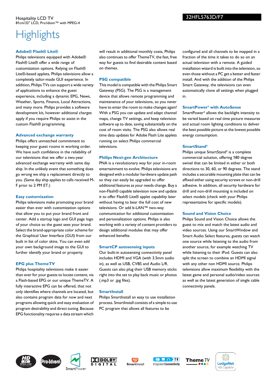 Highlights | Philips 32HFL5763D-F7 User Manual | Page 2 / 3