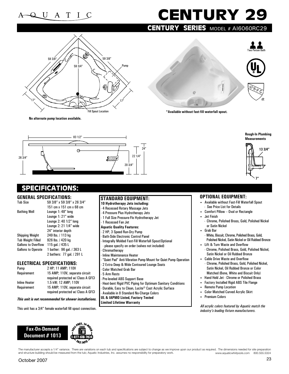 Aquatic CENTURY 29 AI6060RC29 User Manual | 1 page