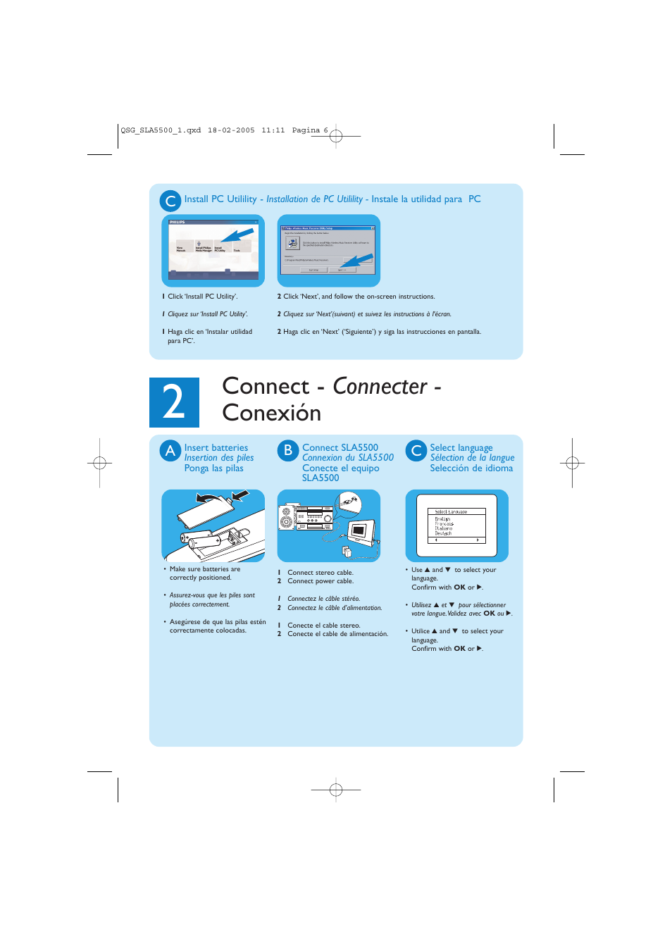 Connect - connecter - conexión | Philips SLA5500NS-17 User Manual | Page 6 / 8