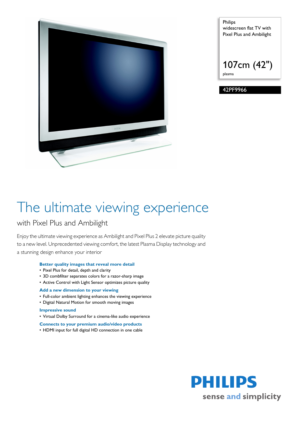 Philips 42PF9966-37 User Manual | 3 pages