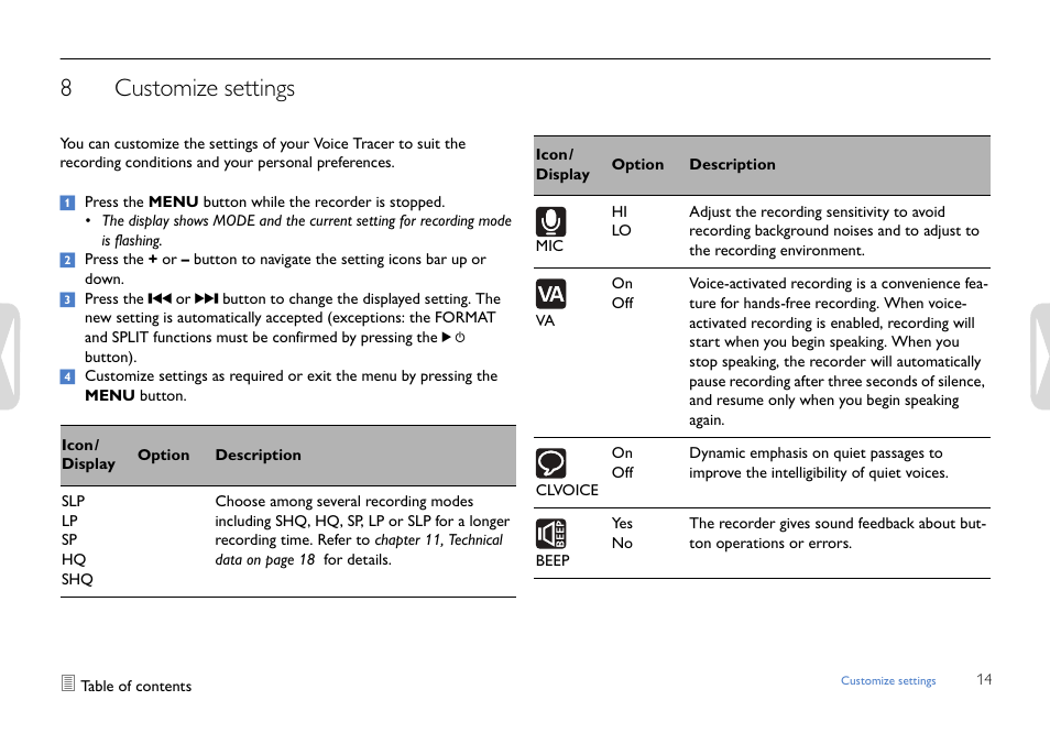 Customize settings, 8customize settings | Philips LFH0642-27 User Manual | Page 14 / 20