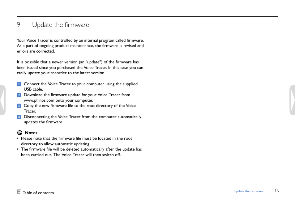 Update the firmware, 9update the firmware | Philips LFH0642-27 User Manual | Page 16 / 20