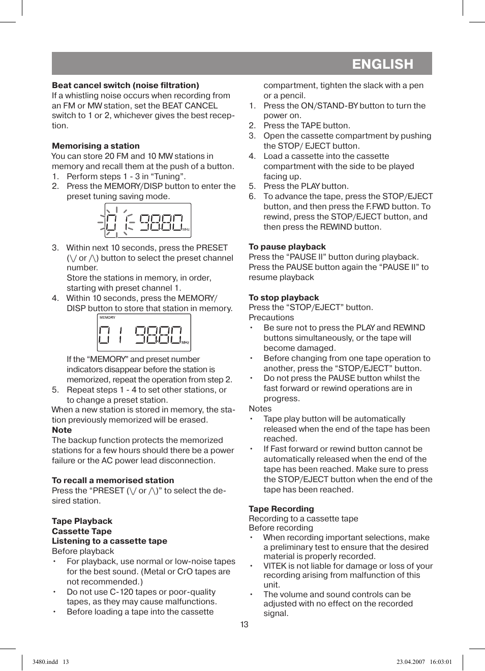 English | Vitek VT-3480 GY User Manual | Page 13 / 88
