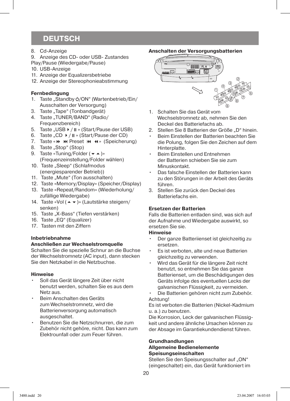 Deutsch | Vitek VT-3480 GY User Manual | Page 20 / 88