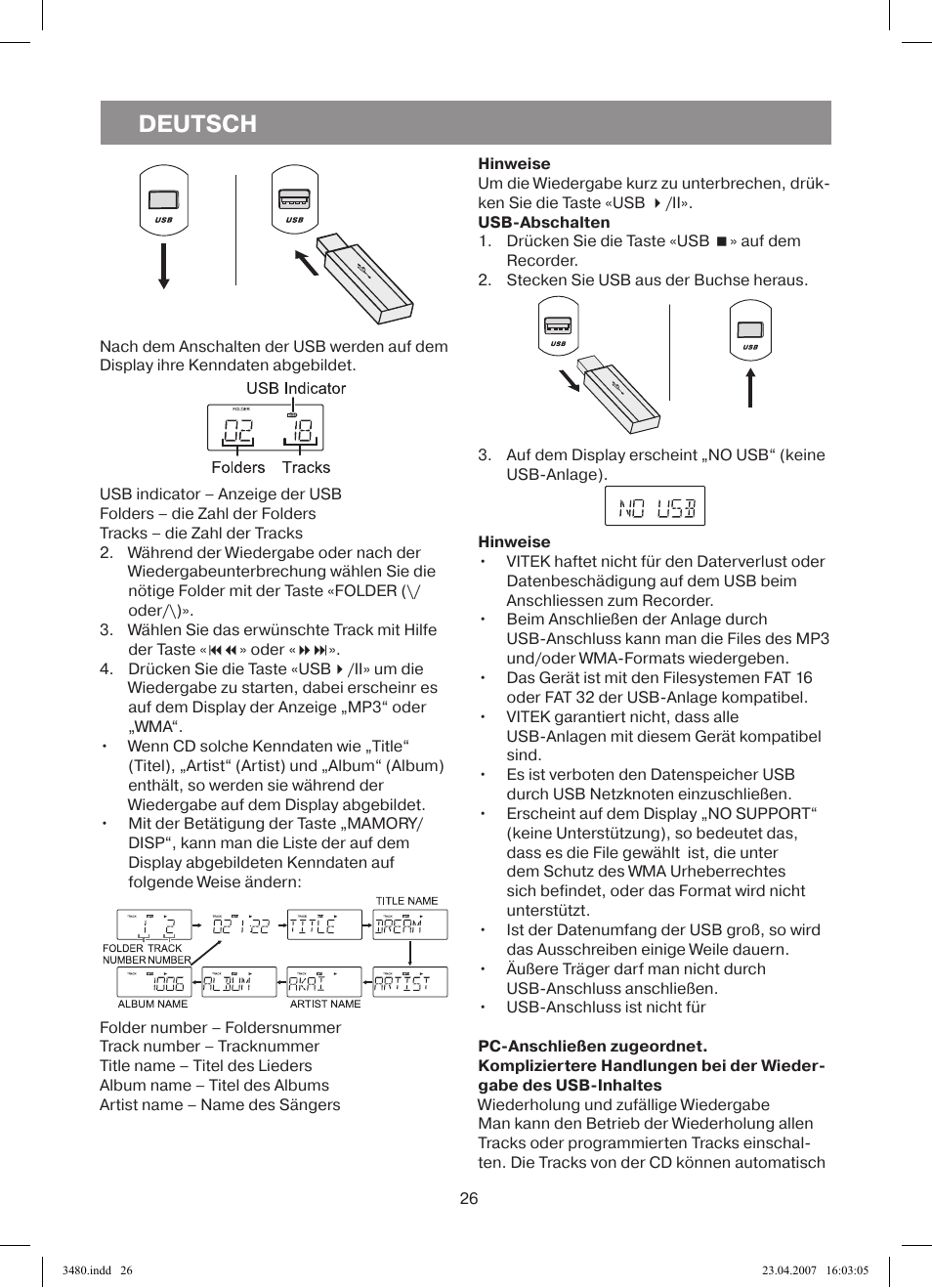 Deutsch | Vitek VT-3480 GY User Manual | Page 26 / 88
