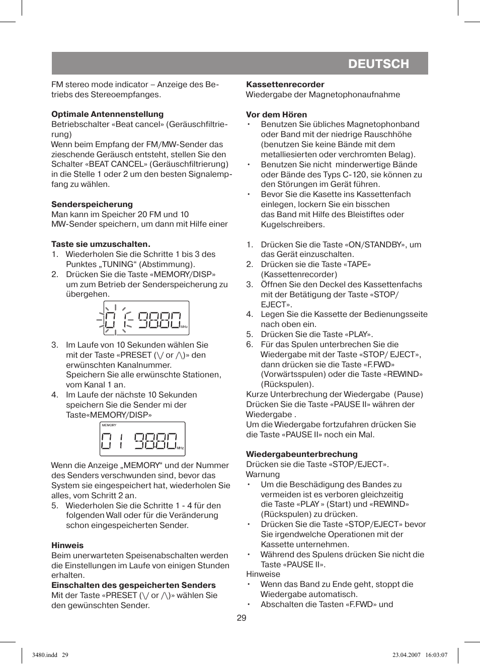 Deutsch | Vitek VT-3480 GY User Manual | Page 29 / 88