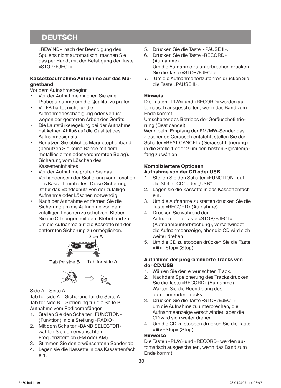 Deutsch | Vitek VT-3480 GY User Manual | Page 30 / 88