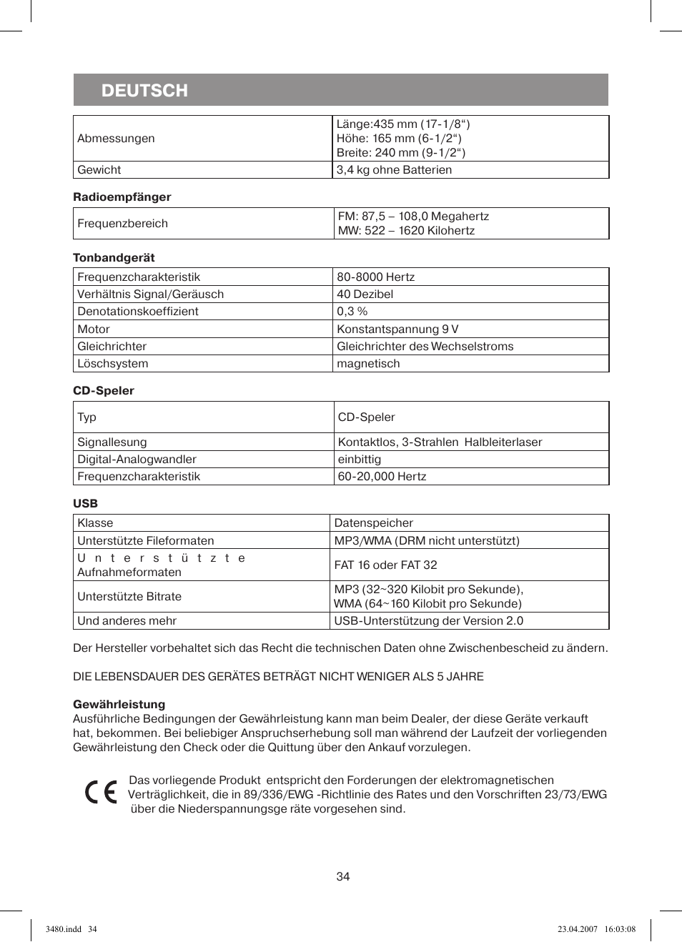 Deutsch | Vitek VT-3480 GY User Manual | Page 34 / 88
