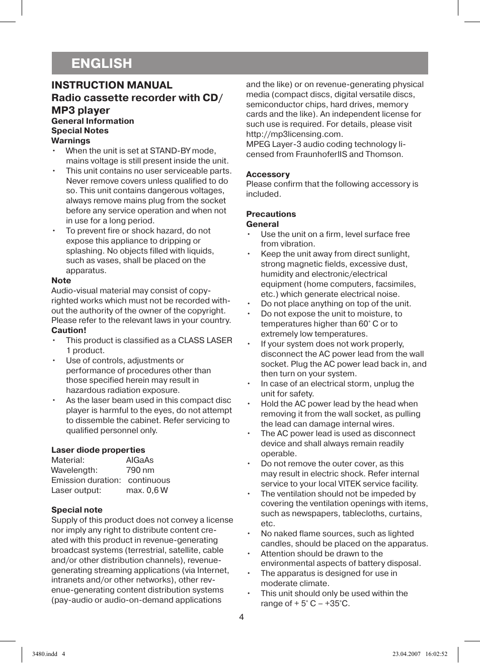 English | Vitek VT-3480 GY User Manual | Page 4 / 88