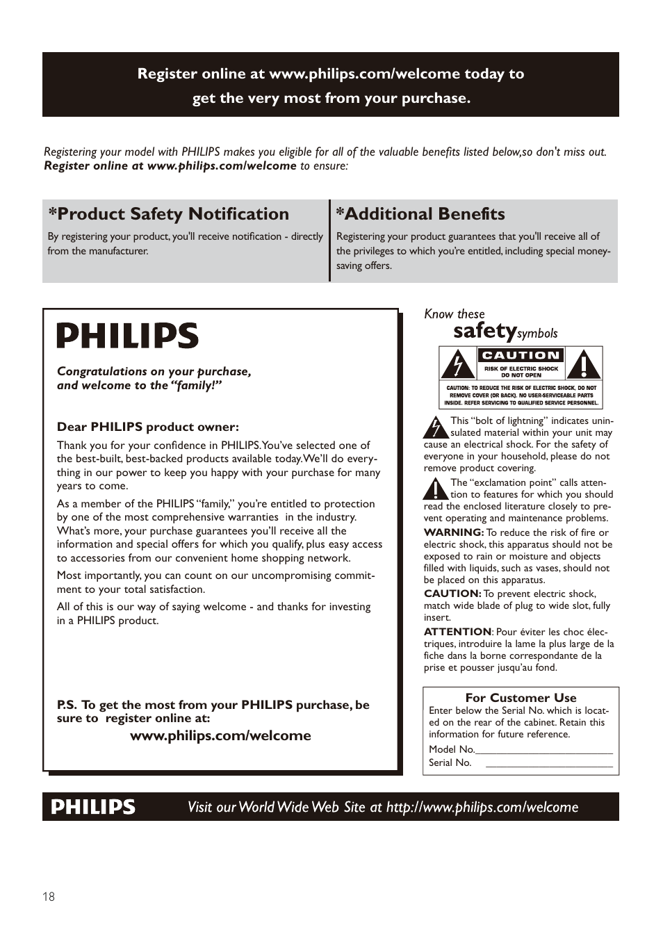 Product safety notiﬁcation *additional benefits | Philips CAM150OR-37 User Manual | Page 19 / 21