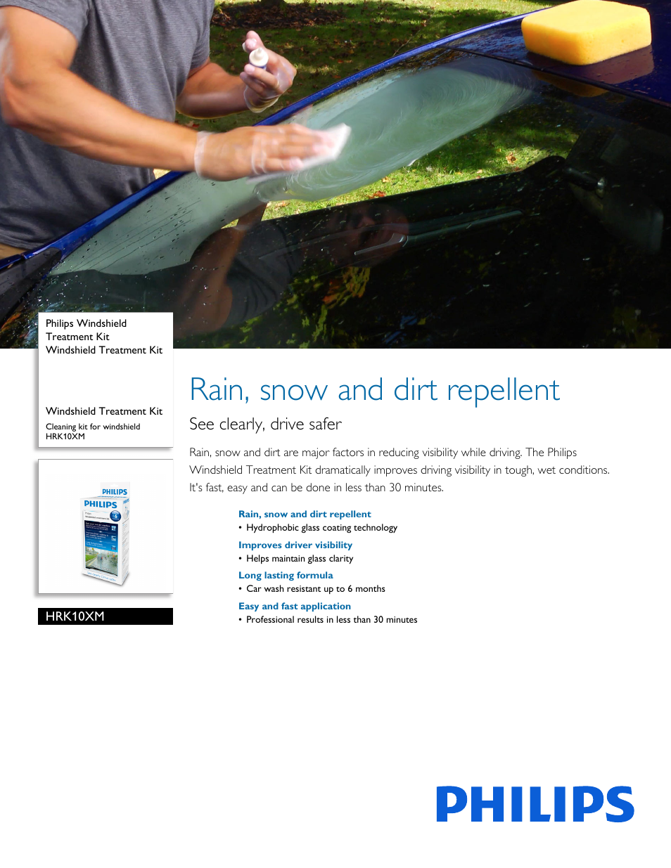 Philips Windshield Treatment Kit Windshield Treatment Kit HRK10XM Windshield Treatment Kit Cleaning kit for windshield HRK10XM User Manual | 2 pages