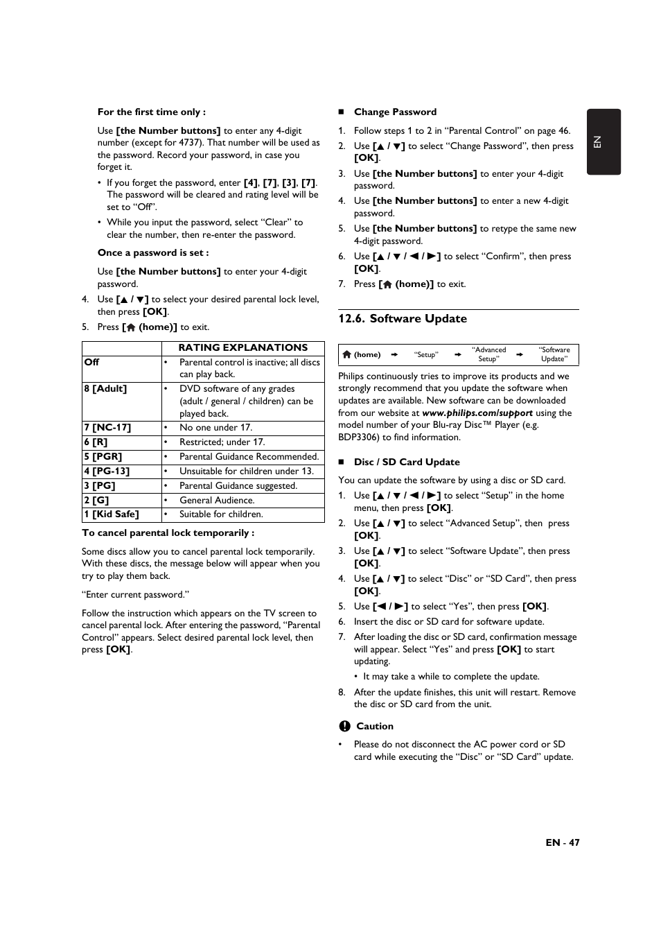 Software update | Philips BDP3306-F7 User Manual | Page 47 / 68