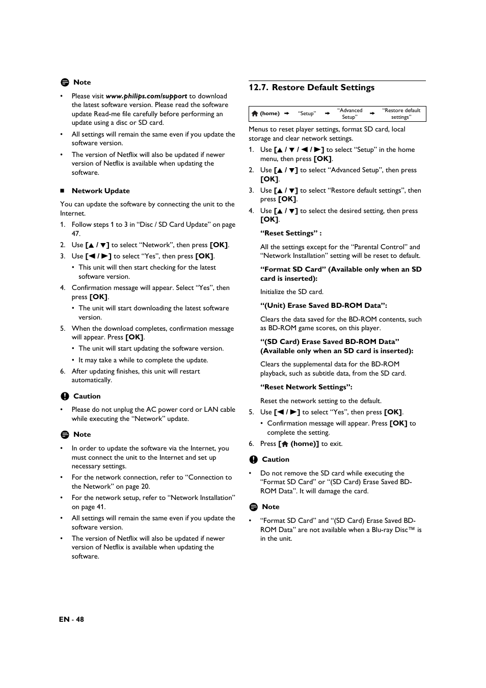 Restore default settings | Philips BDP3306-F7 User Manual | Page 48 / 68