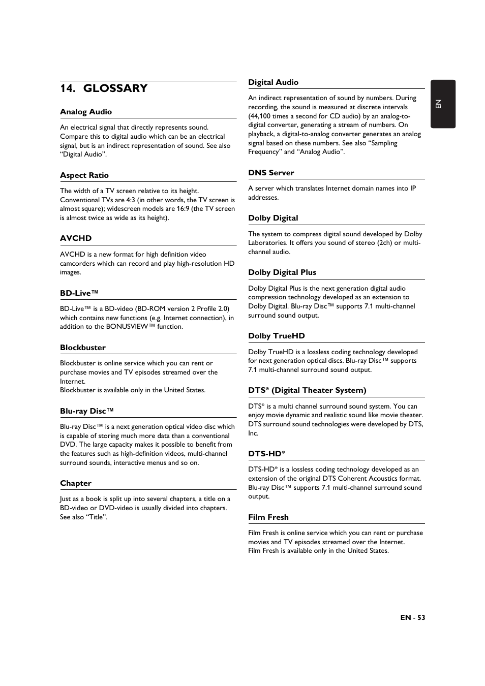 Glossary | Philips BDP3306-F7 User Manual | Page 53 / 68