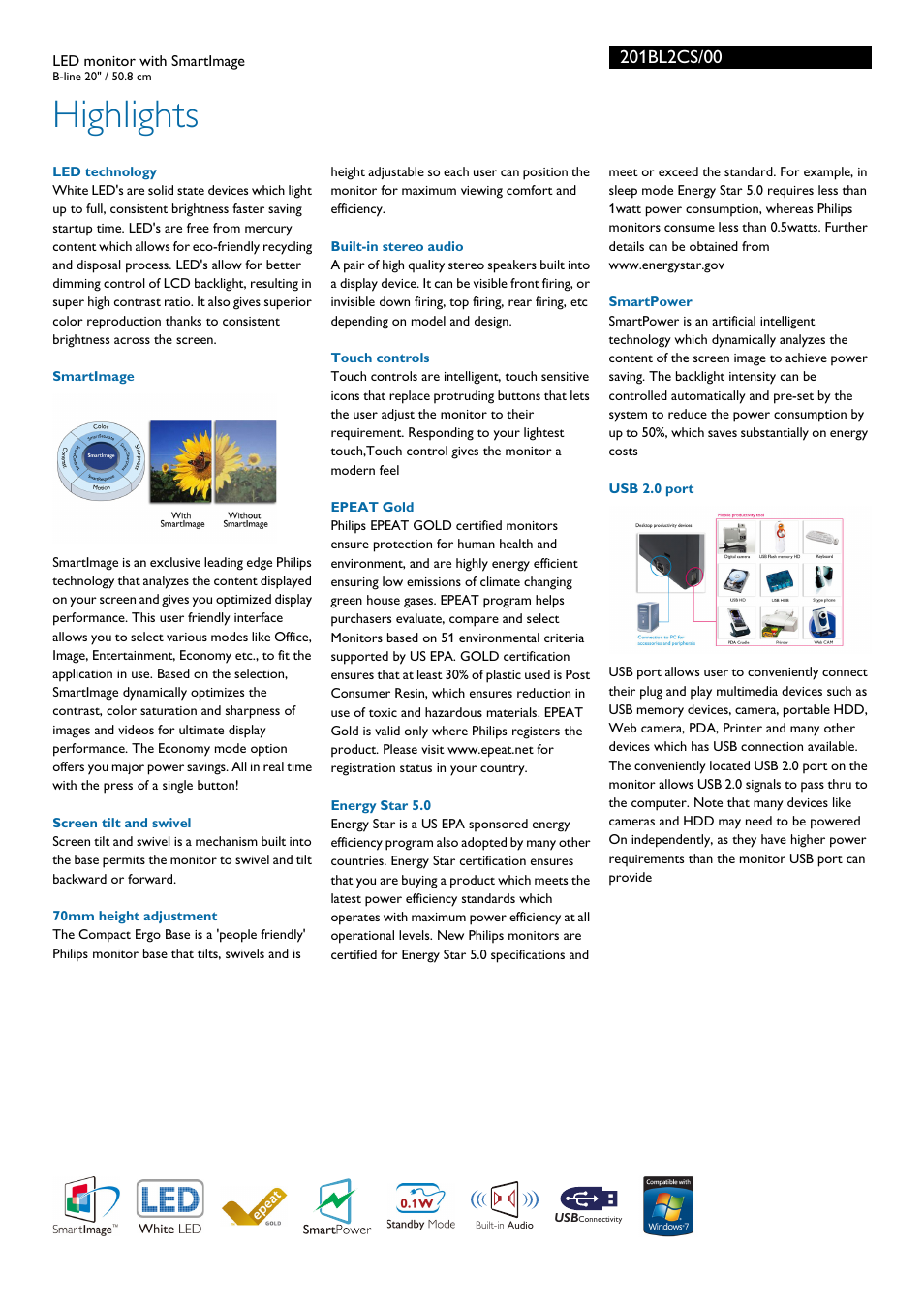 Highlights | Philips 201BL2CS-00 User Manual | Page 2 / 3