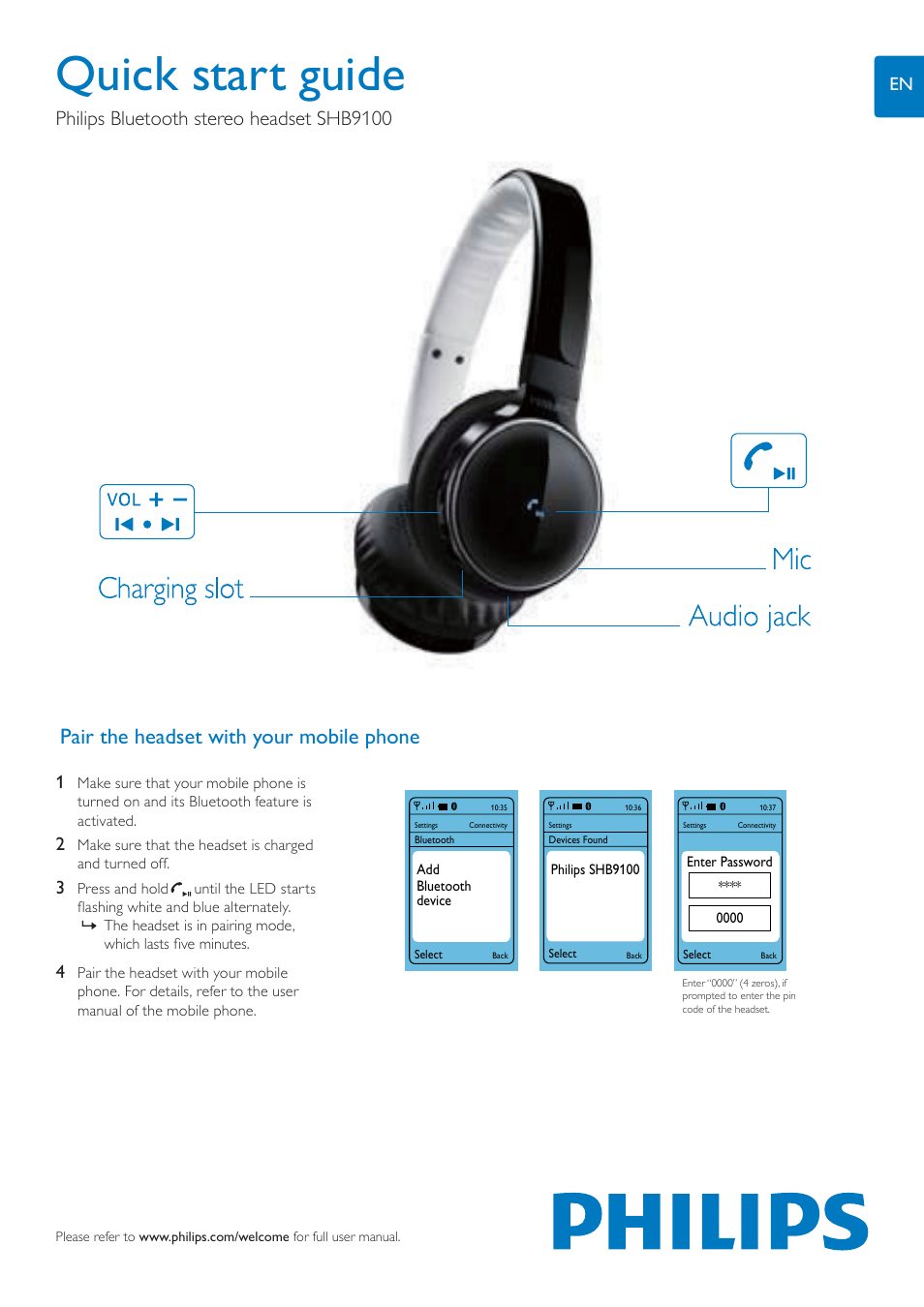 Philips SHB9100RD-00 User Manual | 2 pages