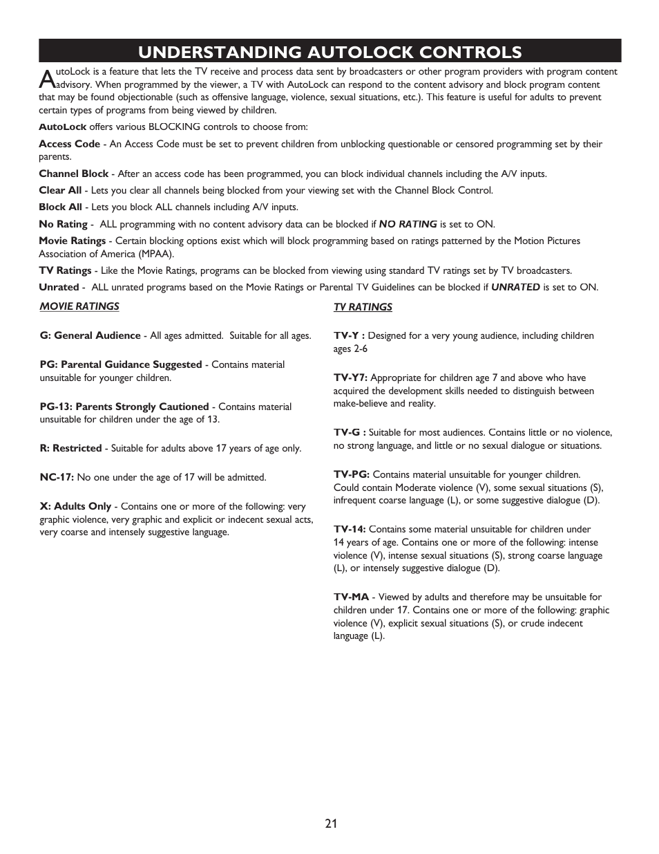 Understanding autolock controls | Philips 20PT6446-37B User Manual | Page 21 / 36