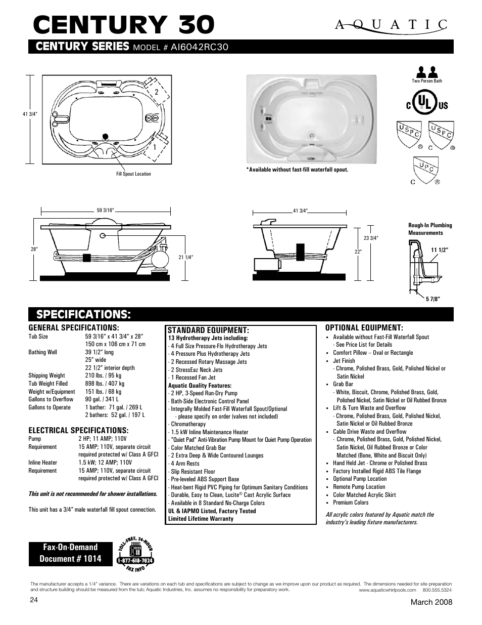 Aquatic Century 30 AI6042RC30 User Manual | 1 page