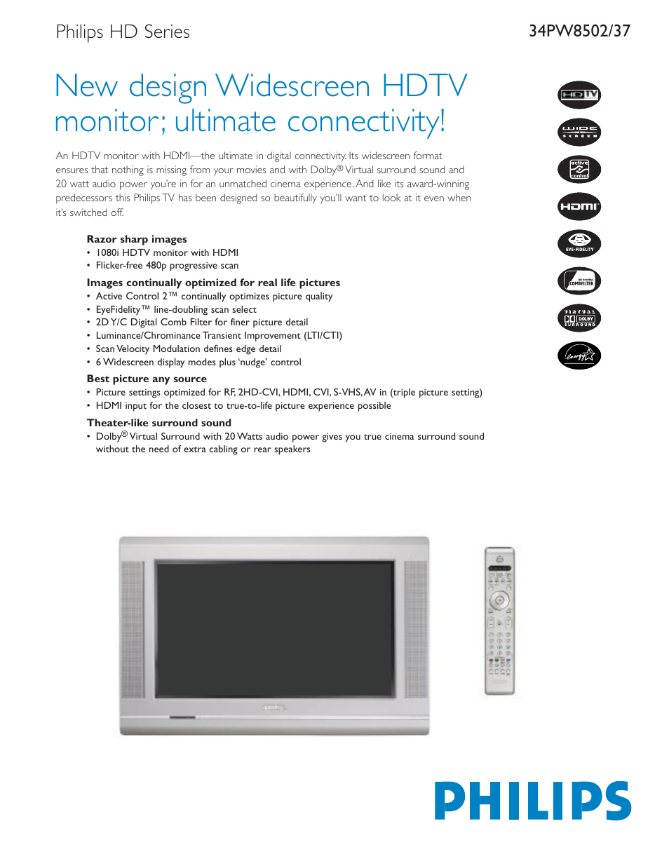 Philips 34PW8502-37 User Manual | 2 pages