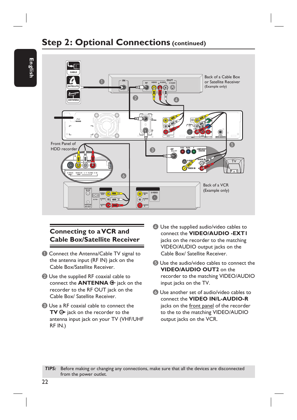 Step 2: optional connections, Continued), Eng li sh | Bc e d | Philips HTS5800H-37 User Manual | Page 22 / 101