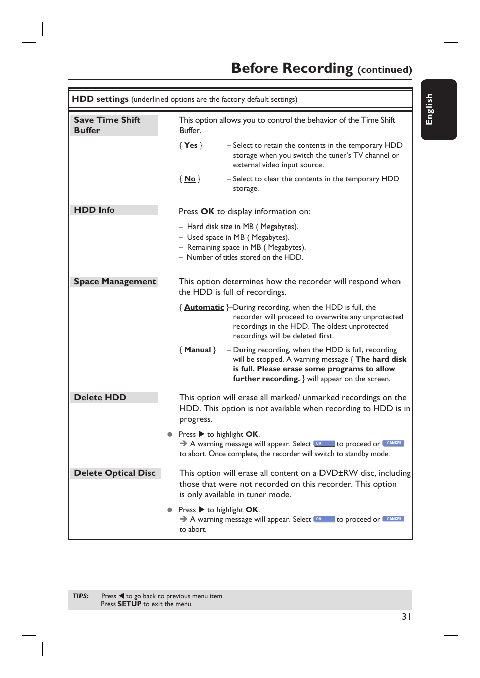 Before recording, Continued) | Philips HTS5800H-37 User Manual | Page 31 / 101