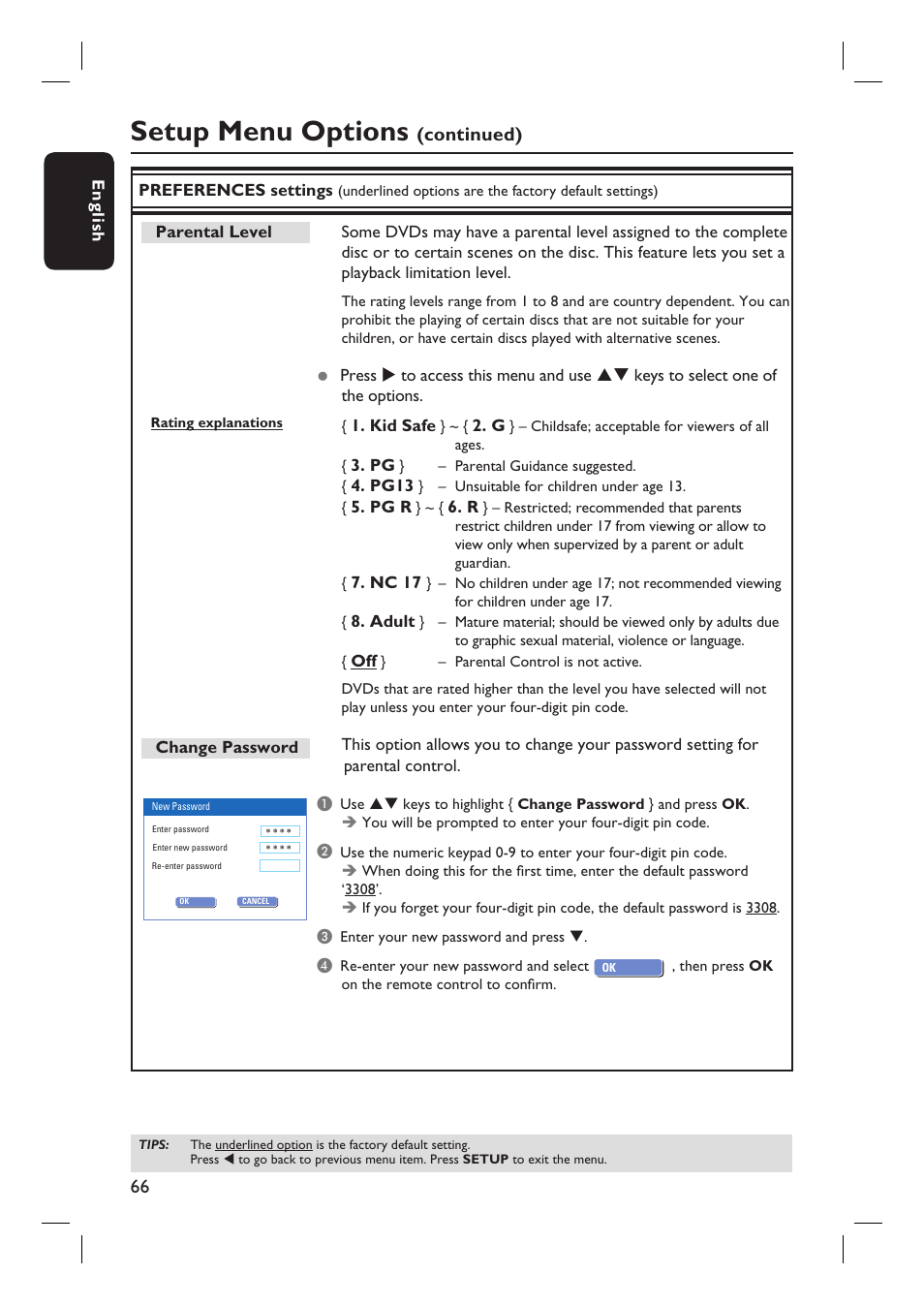 Setup menu options, Continued) | Philips HTS5800H-37 User Manual | Page 66 / 101