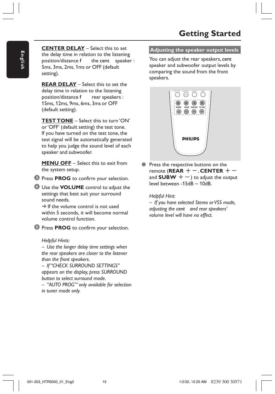 Getting started | Philips HTS5800H-37 User Manual | Page 93 / 101