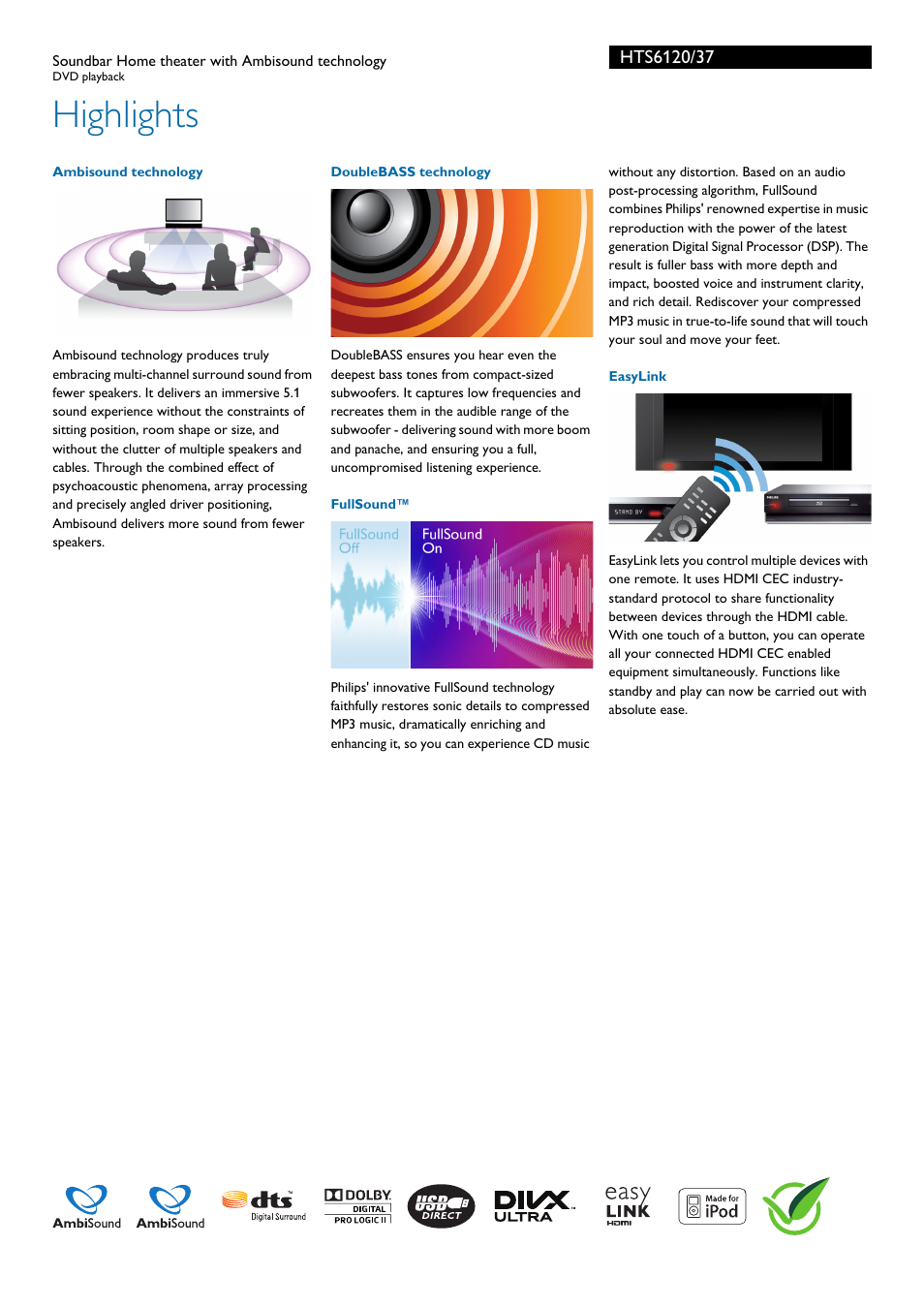 Highlights | Philips HTS6120-37 User Manual | Page 2 / 3