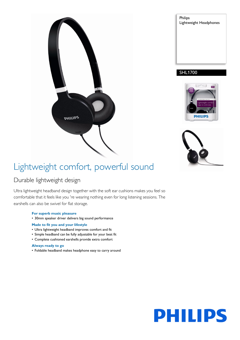 Philips SHL1700-28 User Manual | 2 pages