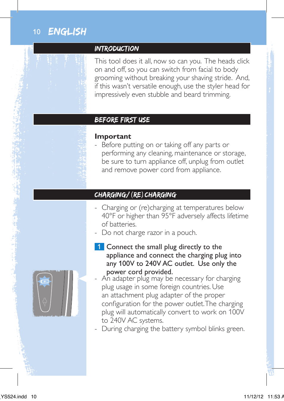 English | Philips YS524-41 User Manual | Page 10 / 52