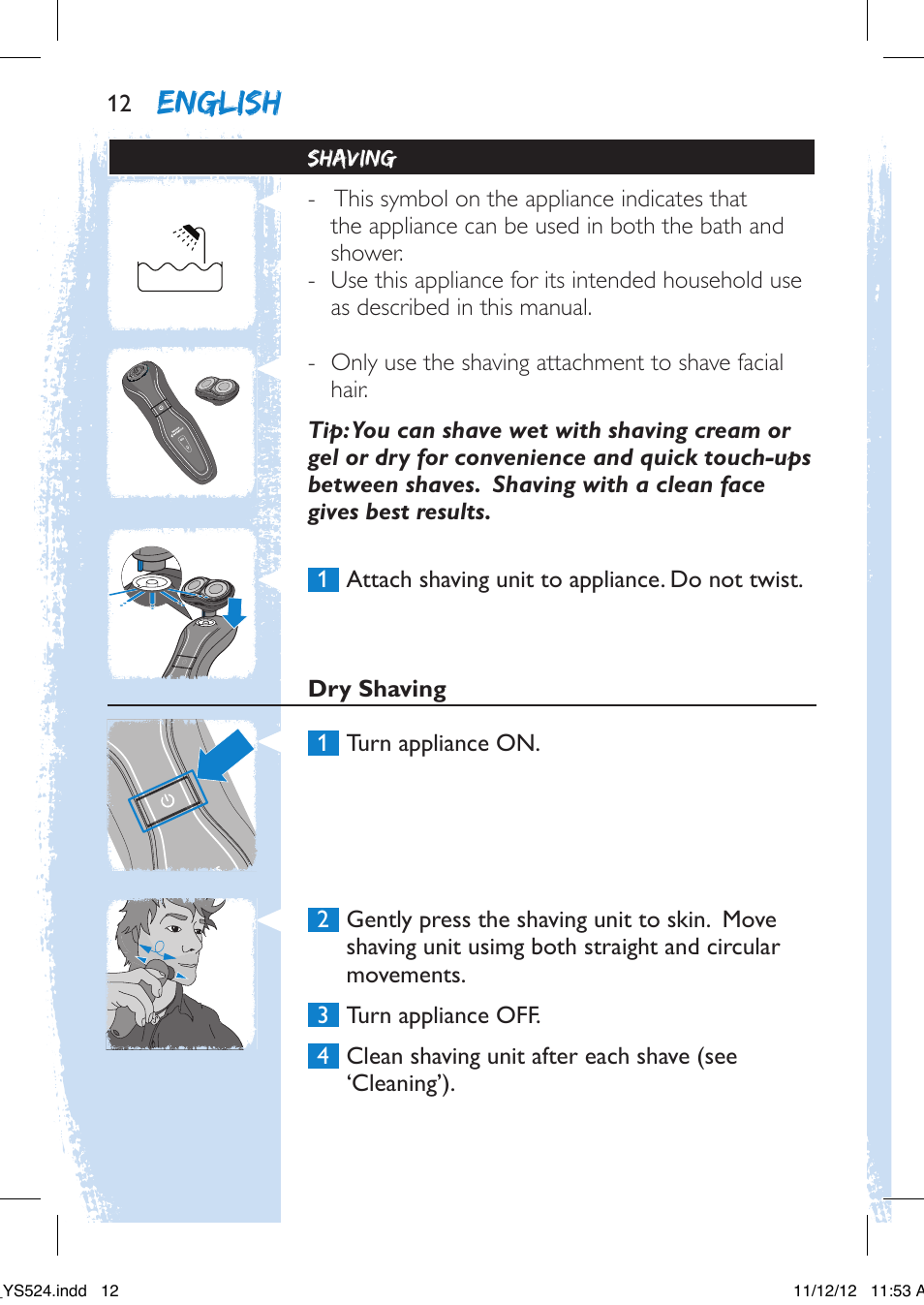 English | Philips YS524-41 User Manual | Page 12 / 52