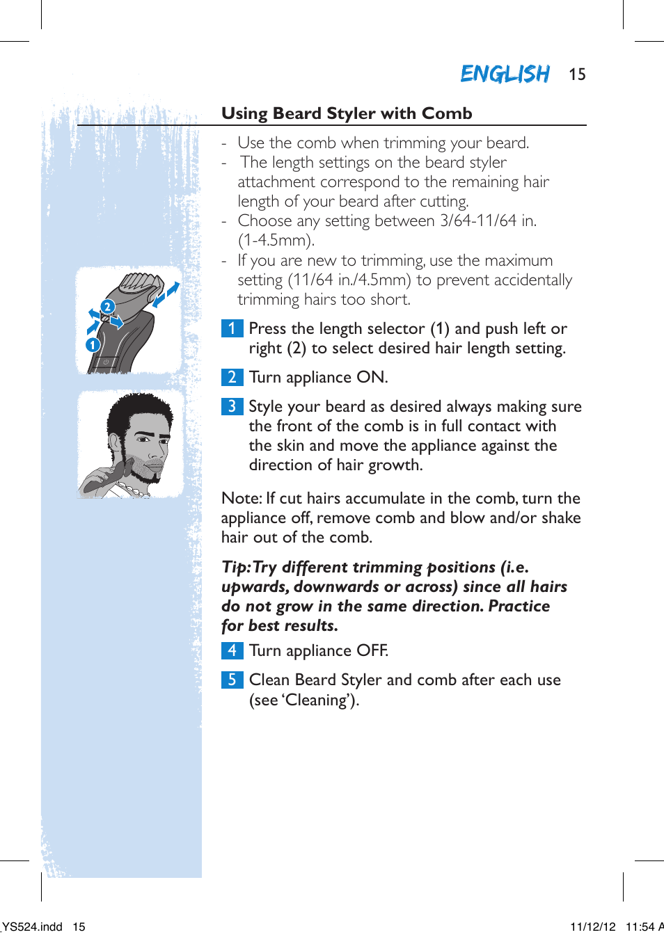 English | Philips YS524-41 User Manual | Page 15 / 52