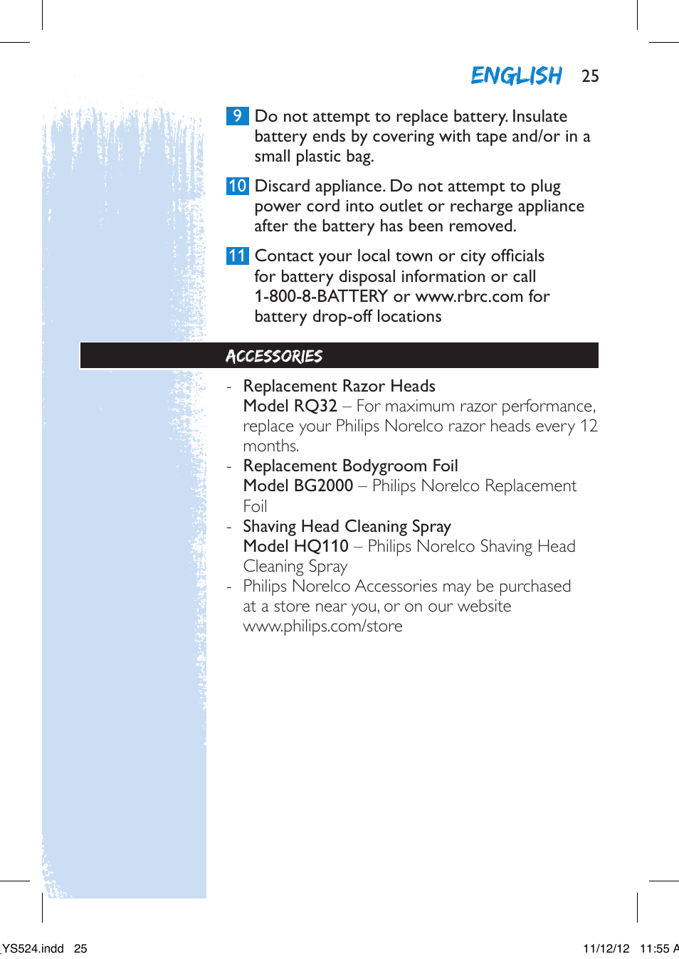 English | Philips YS524-41 User Manual | Page 25 / 52