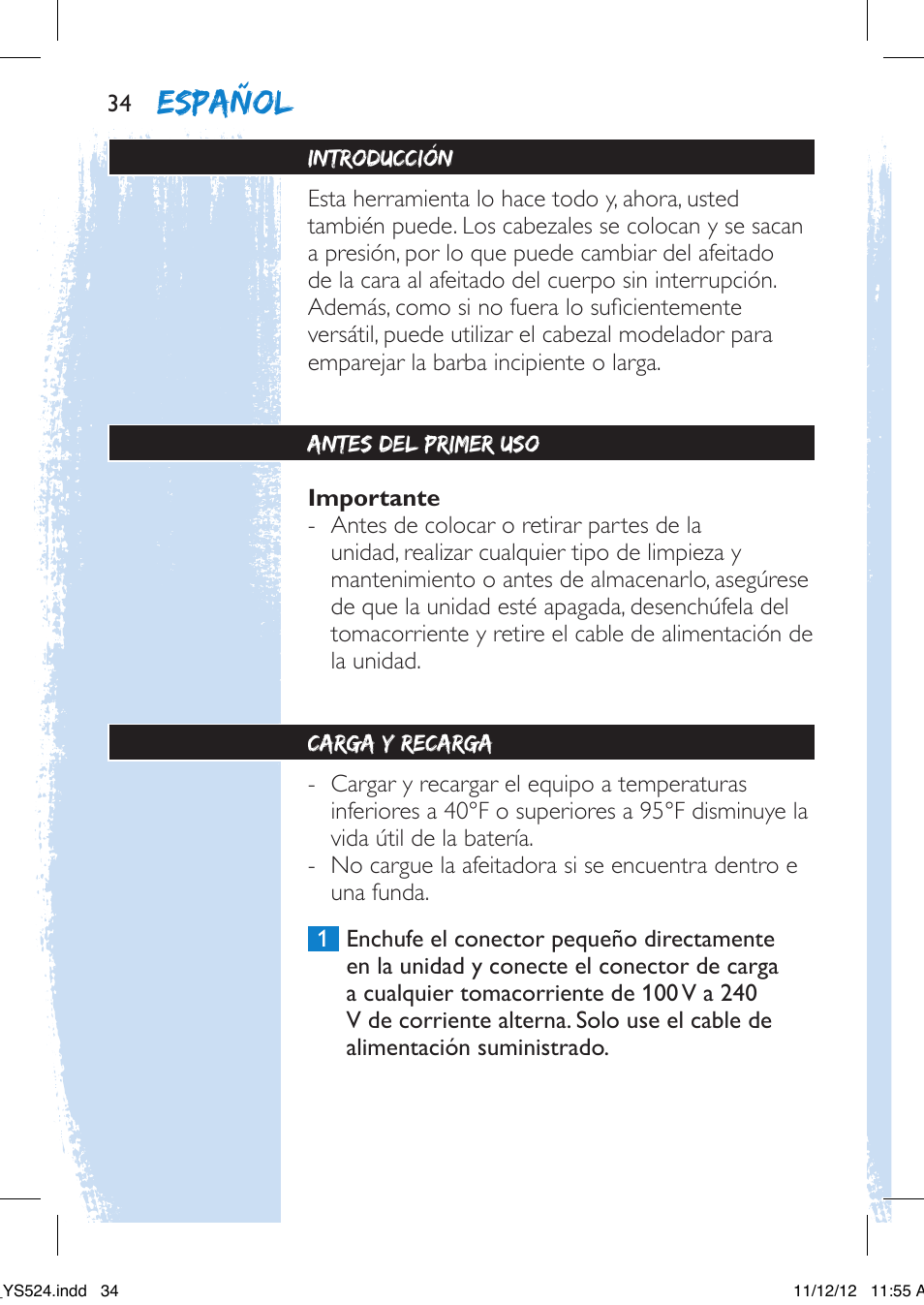 Español | Philips YS524-41 User Manual | Page 34 / 52