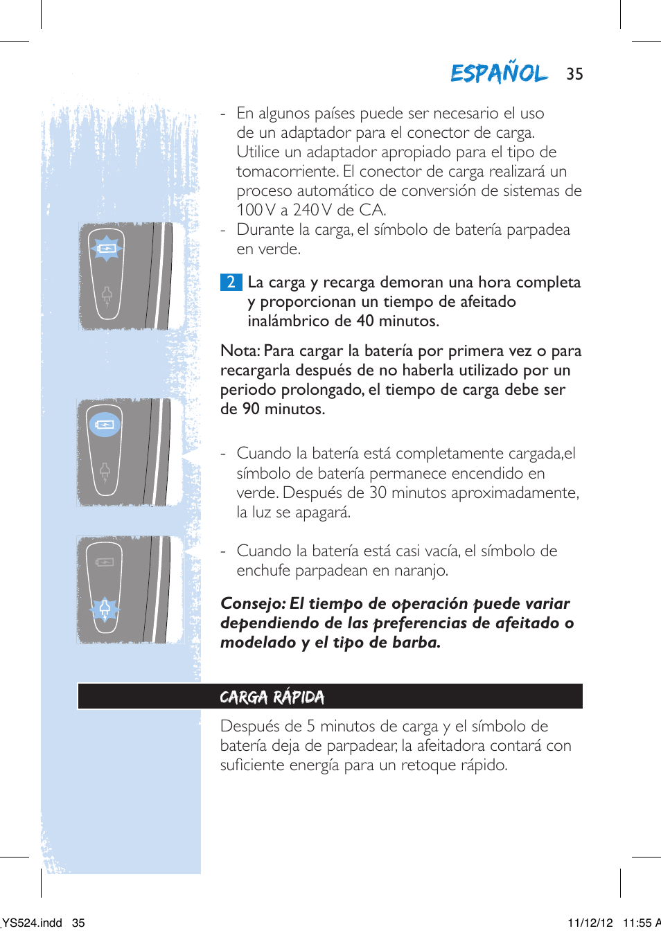 Español | Philips YS524-41 User Manual | Page 35 / 52