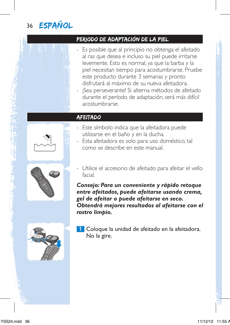 Español | Philips YS524-41 User Manual | Page 36 / 52