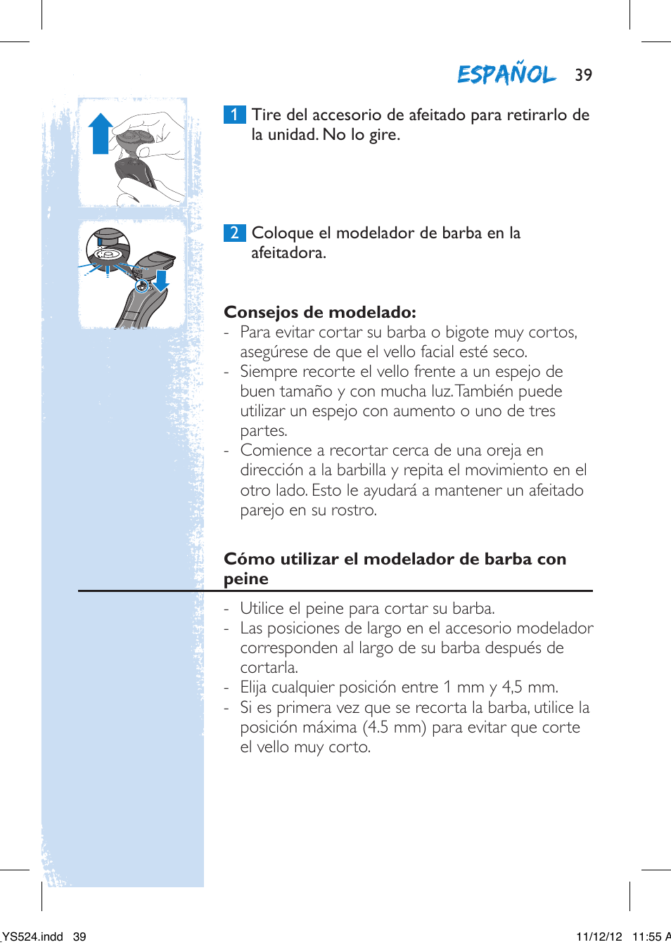 Español | Philips YS524-41 User Manual | Page 39 / 52