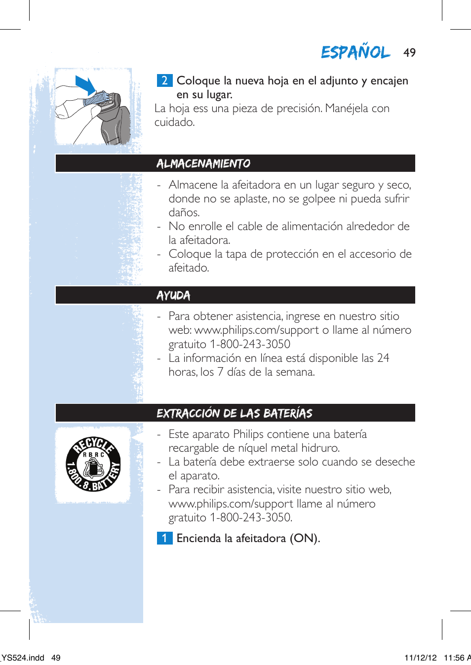 Español | Philips YS524-41 User Manual | Page 49 / 52