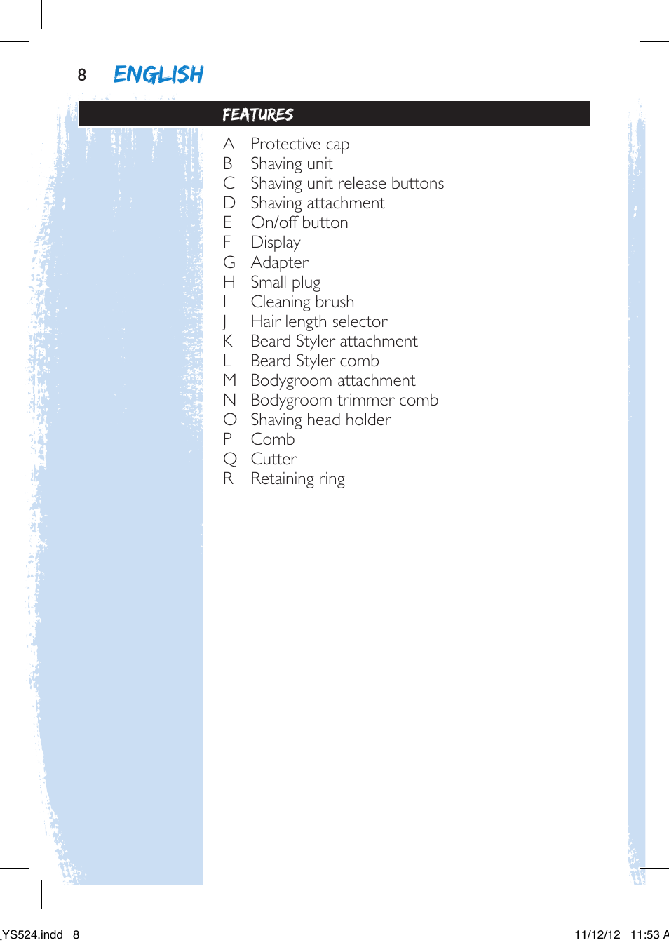 English | Philips YS524-41 User Manual | Page 8 / 52