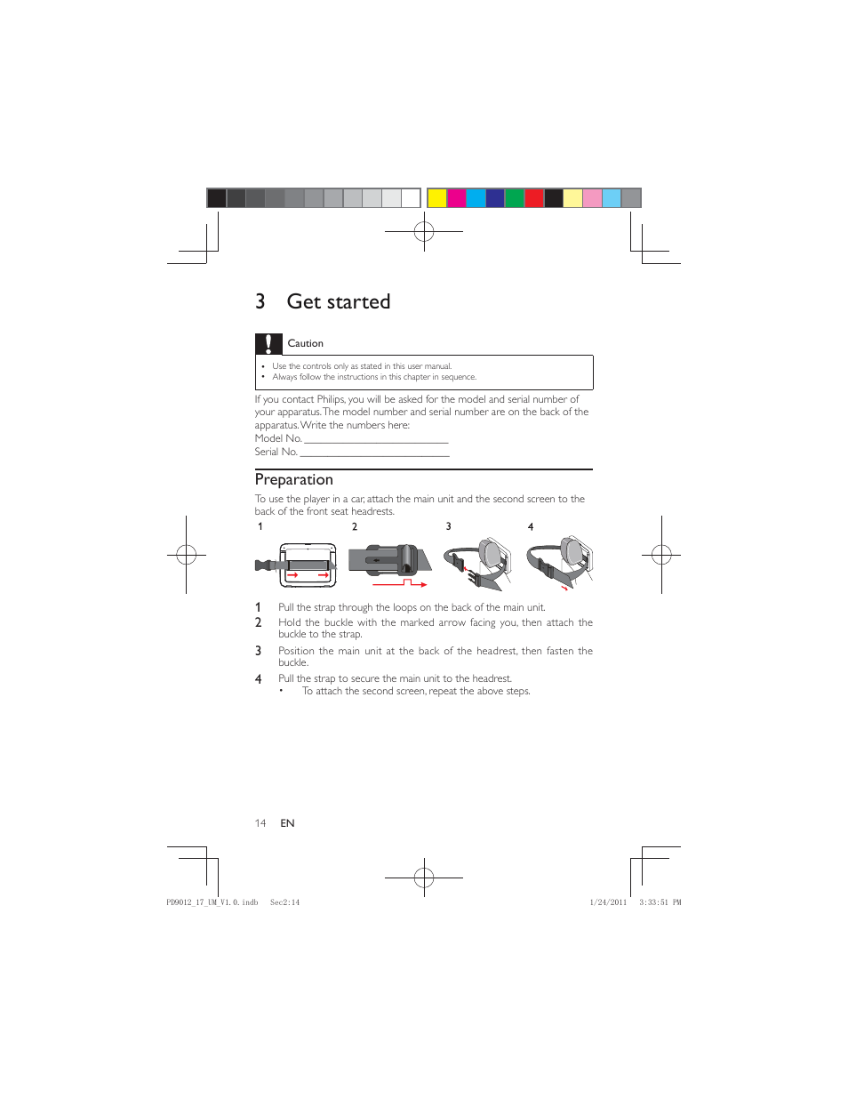 3 get started, Preparation | Philips PD9012-17 User Manual | Page 14 / 24