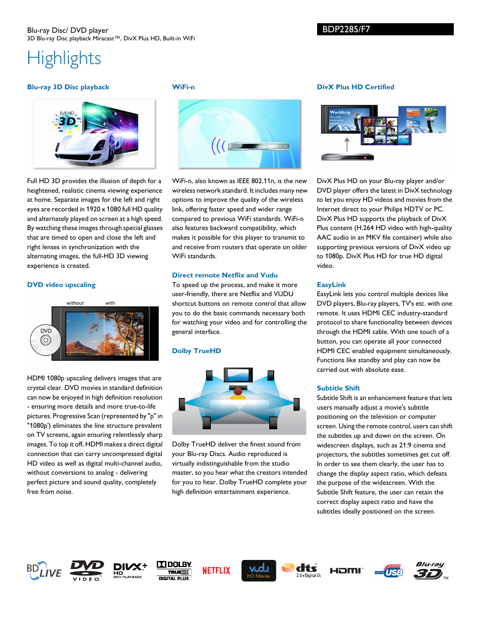 Highlights | Philips BDP2285-F7 User Manual | Page 2 / 3