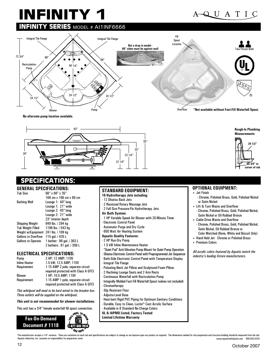 Aquatic INFINITY 1 AI1INF6666 User Manual | 1 page