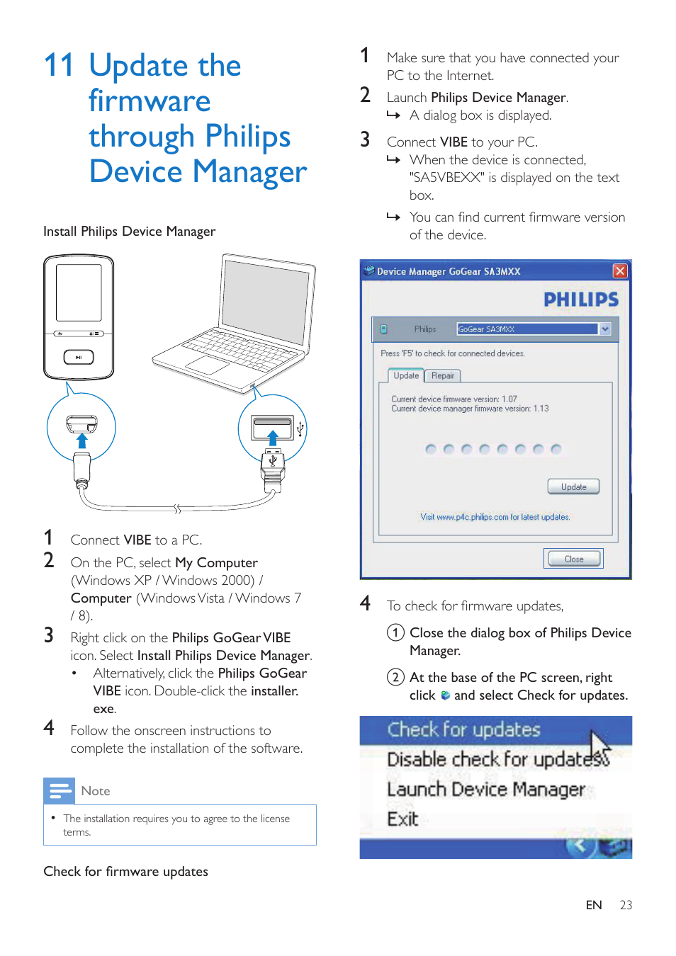 11 update the firmware through, Philips device manager | Philips SA4VBE04KF-37 User Manual | Page 25 / 30