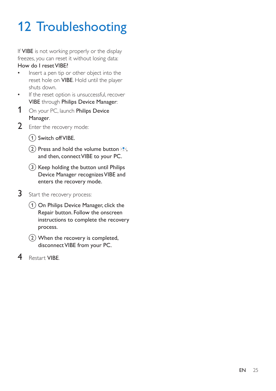 12 troubleshooting | Philips SA4VBE04KF-37 User Manual | Page 27 / 30
