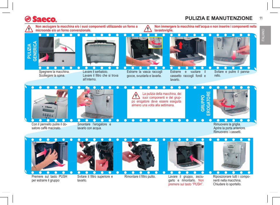 Pulizia e manutenzione, Pulizia generica, Gruppo eroga tore | Philips 740815008 User Manual | Page 11 / 128