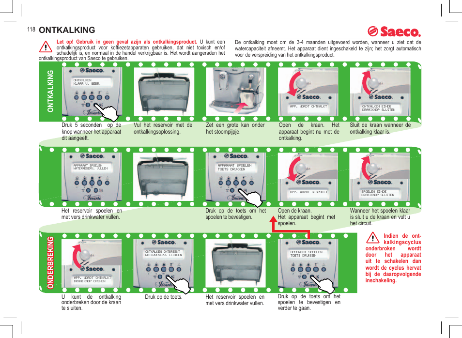 Ontkalking, Ontkalking onderbreking | Philips 740815008 User Manual | Page 118 / 128