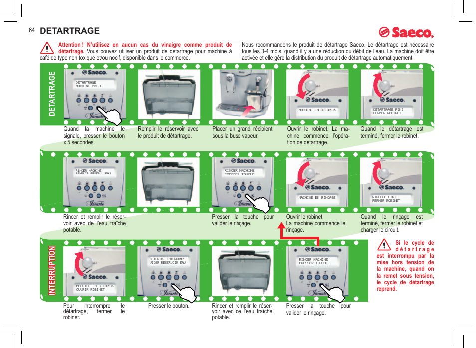 Detartrage, Det artrage interruption | Philips 740815008 User Manual | Page 64 / 128