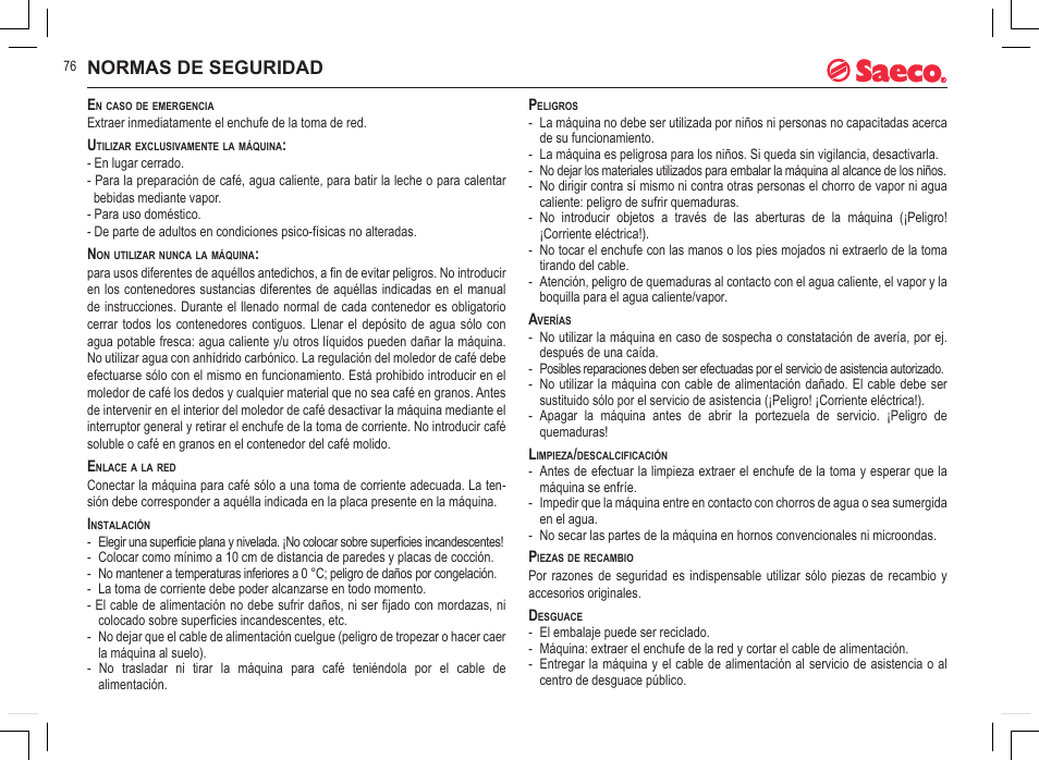 Normas de seguridad | Philips 740815008 User Manual | Page 76 / 128