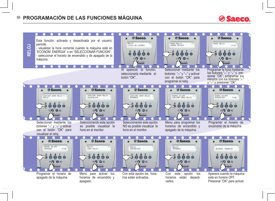 Programación de las funciones máquina, Reloj | Philips 740815008 User Manual | Page 88 / 128